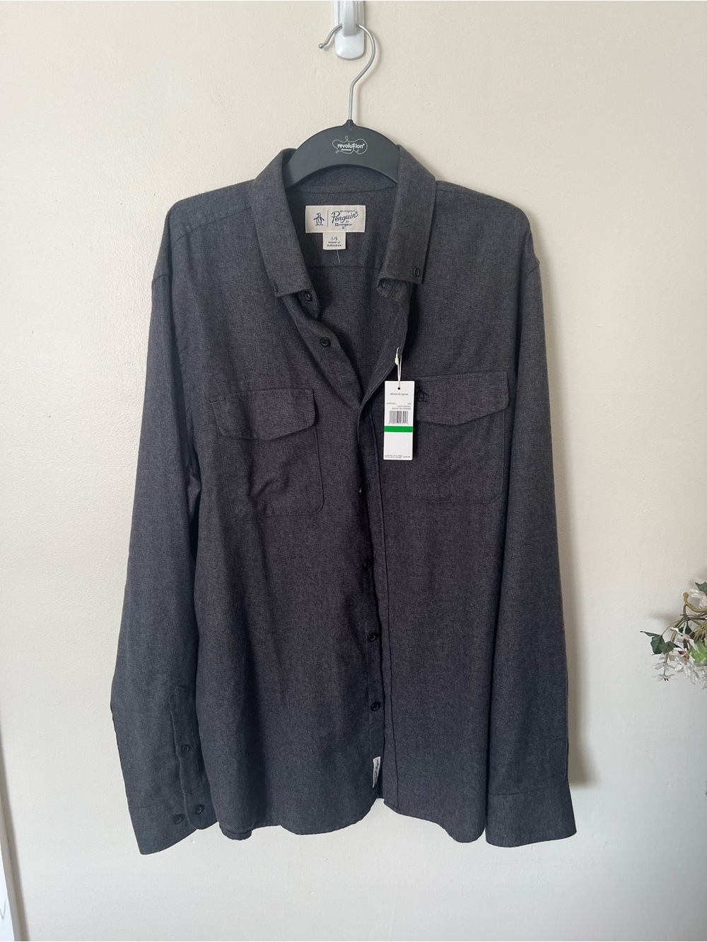 NWT Original Penguin Men’s L Gray Button Down Utility Shirt